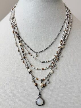 Silpada Vintage HTF Sterling Silver, Pearl, Jasper, Bamboo & MOP Necklace N1673